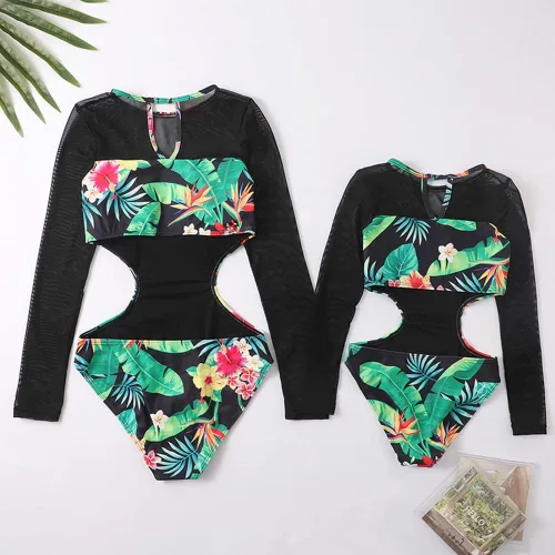 Vista 5 de Traje de baño para madre e hija, traje de baño familiar a juego para niños y niñas, conjunto de bikini con volantes para mujer, traje de baño