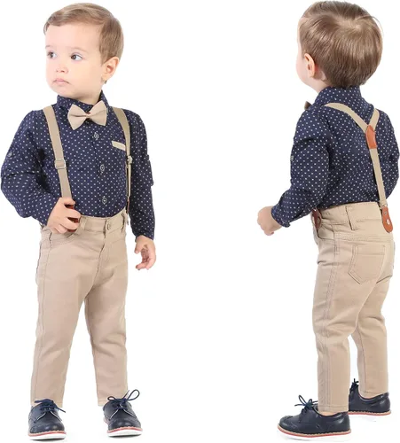 Vista 7 de Lilax Conjunto de pantalón de esmoquin con tirantes y camisa para hombre