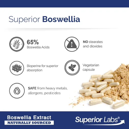 Vista 5 de Extracto de Boswellia no sintético. De Superior Labs. Por 0.018 oz y 240 cápsulas vegetales.