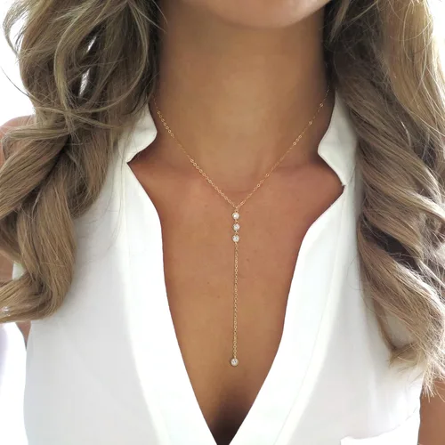 Vista 2 de Necocy Collares largos de oro para mujer collar de oro delicado chapado en oro de 14 quilates collar de gota simple collar de oro de moda