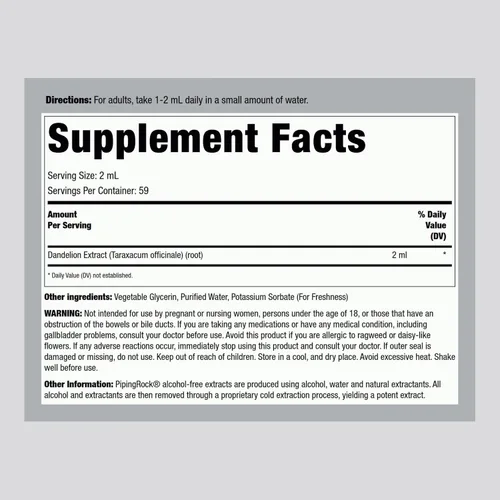 Vista 2 de Piping Rock Extracto líquido de raíz de diente de león 4 onzas líquidas Gotas de tintura sin alcohol Suplemento herbal premium Vegetariano