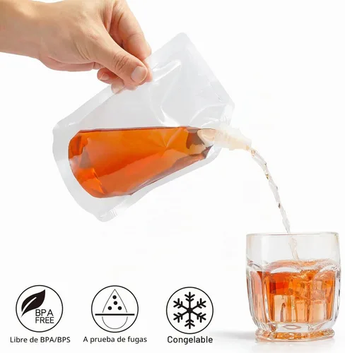 Vista 3 de 20 frascos de licor para crucero, bolsas reutilizables para viajes, botellas de plástico con embudo (8 onzas)