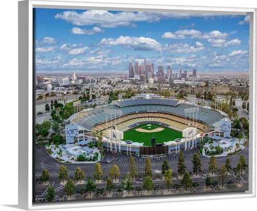 Vista 9 de CANVAS ON DEMAND Estadio Dodger de Los Ángeles Lienzo Enmarcado Flotante Negro Arte de Pared Impreso por Copterpilot Photography, Fotografía