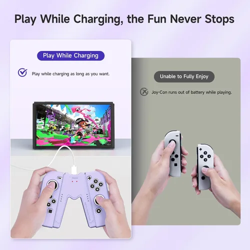 Vista 2 de JINGDU Switch Joy-Con - Empuñadura de carga compatible con Nintendo Switch estándar y modelo OLED, cargador de controlador Switch JoyCon con cable