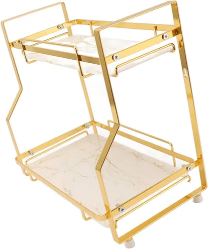 Vista 4 de Cryfokt Estante organizador de baño, estante de cocina de hierro, fácil montaje, estante de almacenamiento multiusos, gran capacidad para sala