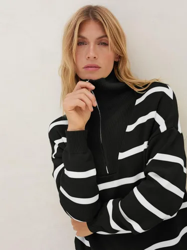 Vista 5 de MEROKEETY Vestido tipo suéter a rayas con media cremallera para mujer, manga larga, para otoño e invierno