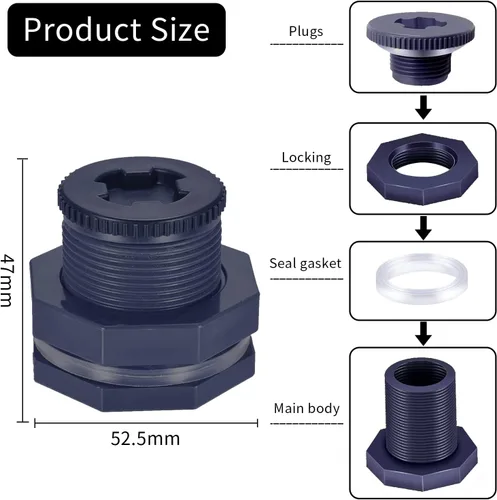 Vista 2 de 10 conectores de mamparo de PVC de 3/4 pulgadas, conector de agua de doble rosca, adaptador de mamparo con enchufes para barriles de lluvia