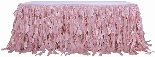 Vista 2 de Efavormart - Falda de mesa de tafetán de sauce rizado de 14 pies para cocina, comedor, catering, boda, fiesta de cumpleaños, eventos, color rosa