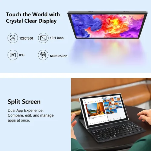 Vista 5 de 2026 Última Tableta, 12 GB de RAM 64 GB ROM, procesador Octa-Core 10.1 pulgadas HD IPS pantalla táctil Tabletas Android, Tableta 2 en 1 con teclado