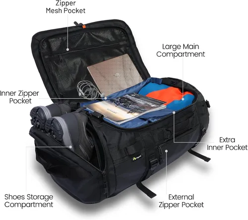 Vista 2 de Nepest Mochila de lona grande, 3 vías resistente al agua, bolsa de lona para gimnasio con compartimento para zapatos para deportes, entrenamiento