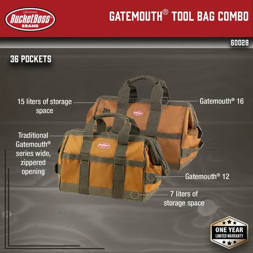 Vista 2 de Bucket Boss - Combo de bolsa de herramientas Gatemouth, bolsas de herramientas - Serie original (60028), marrón