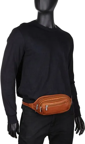 Vista 5 de Piel Leather Riñonera ovalada con cremallera múltiple, Saddle, Riñonera ovalada con cremallera múltiple
