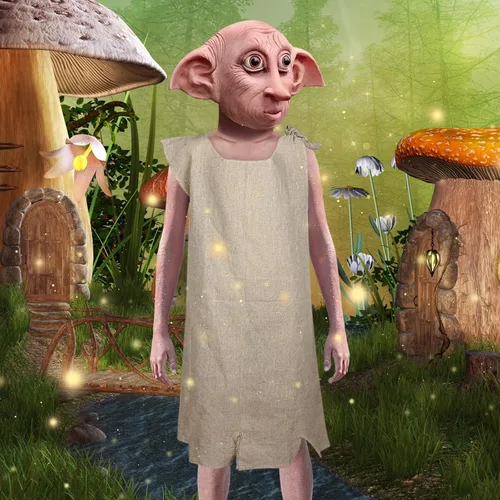 Vista 2 de shyhand Disfraz de Dobby para niños, máscara de Dobby para Halloween, casa de látex, disfraz de elfo con máscara de elfo