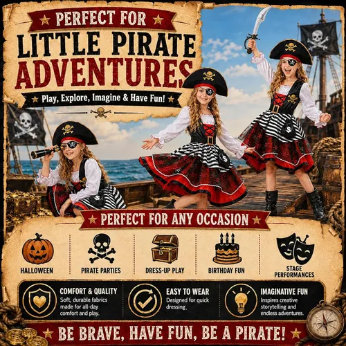 Vista 7 de Disfraz de pirata para niñas de Halloween