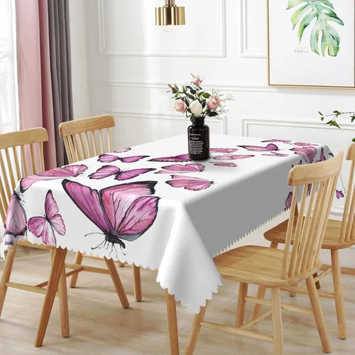 Vista 39 de Mantel rectangular floral de 52 x 70 pulgadas, color blanco y negro, estampado floral, a prueba de derrames y aceite, para cocina, comedor