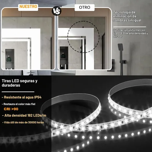 Vista 6 de Ratsamee Espejo de baño LED de 30x30 pulgadas con iluminación frontal y trasera (control independiente), espejo iluminado para pared de baño con 3 3