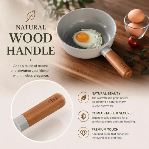 Vista 2 de Neoflam FIKA - Sartén para wok pequeña con revestimiento de cerámica de 7 pulgadas de profundidad, antiadherente con mango de madera natural