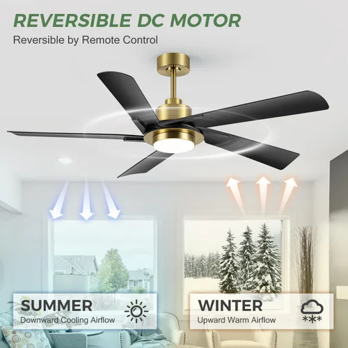 Vista 10 de Ventilador de techo de 60 pulgadas con luz LED y control remoto, ventilador de techo industrial con motor de CC reversible, ventilador moderno