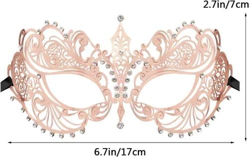 Vista 4 de Coddsmz Máscara de metal cortada con láser para mujer, máscara veneciana de Mardi Gras, máscara de Halloween 1-oro rosa
