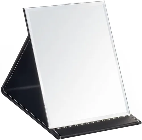 Vista 7 de JOLY Protable - Espejo plegable de piel sintética para maquillaje con soporte ajustable para uso personal, viajes (S, rojo)