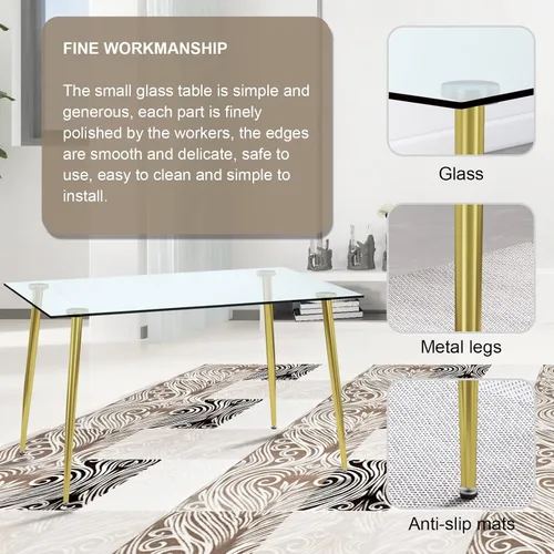Vista 4 de Ebullient - Mesa de comedor rectangular de vidrio de 51 pulgadas para 4 a 6 años, moderna de mediados de siglo, con mesa de vidrio templado, patas