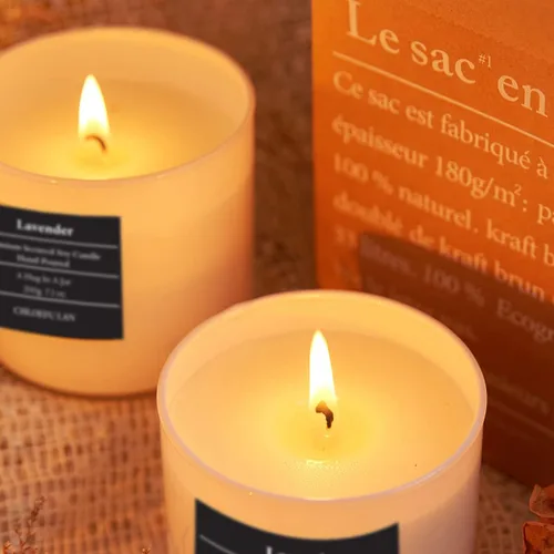 Vista 2 de Vela de lavanda y vainilla, altamente perfumada, velas de soja para el hogar, decoración del hogar, 7.1 onzas, 45 horas de combustión, velas