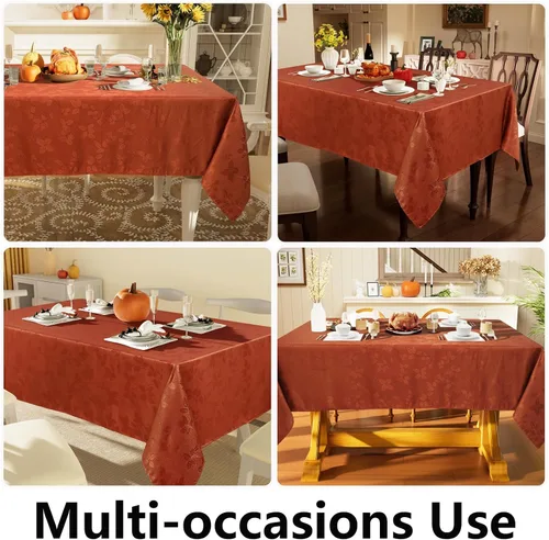 Vista 9 de Moosfor Mantel cuadrado de Acción de Gracias de 52 x 52 pulgadas, mantel jacquard de hojas de otoño, manteles de tela de damasco para fiestas