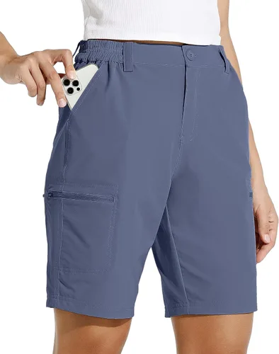 Vista 18 de Willit - Pantalones cortos de senderismo tipo cargo para mujer, de 10 pulgadas, elásticos, para golf, activos, de secado rápido, pantalones cortos