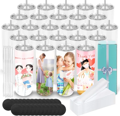 Vista 13 de D·S 1 Paquete Vasos Tumbler de Sublimación 20 oz Delgados Rectos Fondo Plano en Blanco con Caja de Regalo Individual para Transferencia de Calor
