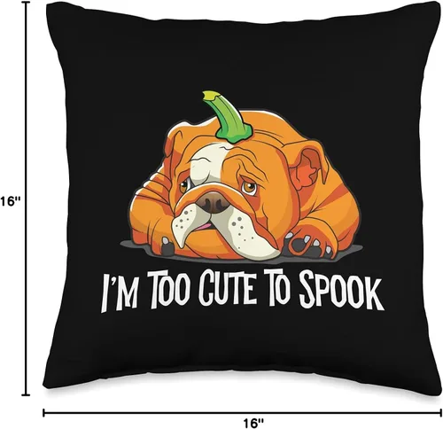 Vista 4 de Funny English Bulldogs English Bulldog - Almohada de Halloween con diseño de calabaza espeluznante para perrito, 16 x 16 pulgadas, multicolor
