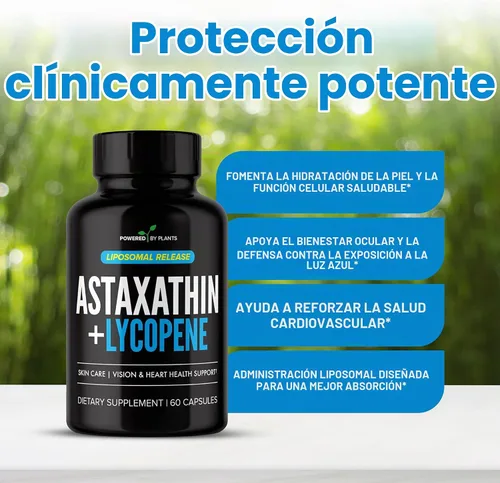 Vista 3 de Astaxantina liposomal 24 mg + licopeno 50 mg - 60 cápsulas Potente antioxidante para ojos, piel, corazón e inmune Complejo de microalgas