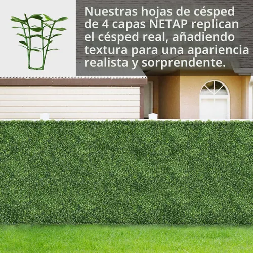 Vista 2 de NETAP Paneles de Pared de Césped, 10" x 10" (10 piezas) Pared Verde Artificial de Boj Falso de 4 Capas para Interiores, Fondo de Fiesta de Jardín