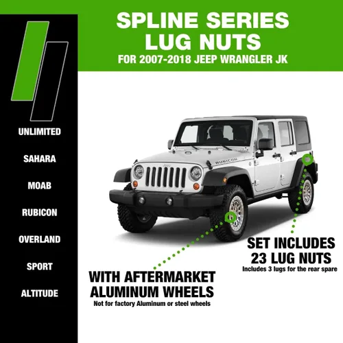 Vista 2 de DPAccessories Tuercas de llanta compatibles con Jeep Wrangler JK 2007-2018 Estilo estriado negro Solo ruedas de aluminio del mercado