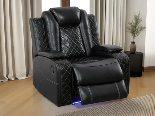 Vista 14 de Juego de sofás reclinables eléctricos, juegos de muebles de sala de estar, sofá reclinable eléctrico moderno negro, sofá biplaza y silla
