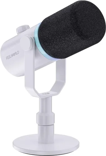 Vista 10 de FEELWORLD PM1 XLR Micrófono dinámico USB con soporte de escritorio, regalos para grabación de podcasts, PC, juegos de computadora, transmisión