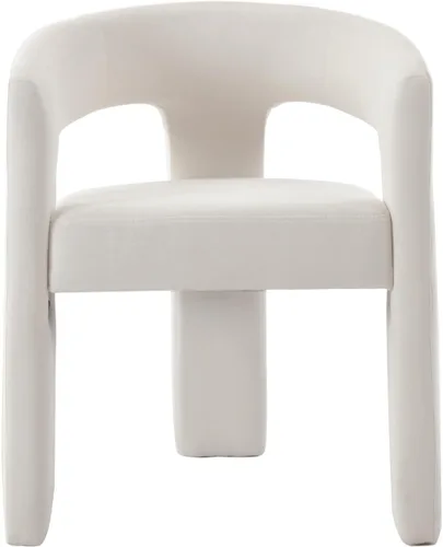 Vista 19 de Silla moderna de comedor en barril, silla de cocina acentuada tapizada en cuero sintético con brazos, silla lateral cómoda para sala de blanco