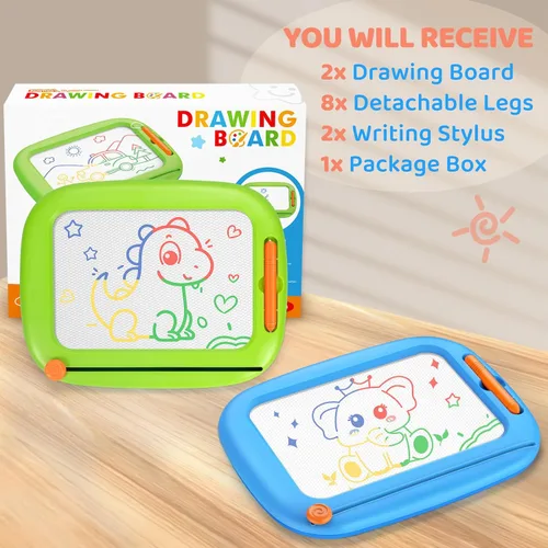 Vista 6 de Paquete de 2 tableros de dibujo magnéticos, juguetes para niños pequeños de 1-2 y 2-3 años, almohadilla de aprendizaje y educativa para escribir