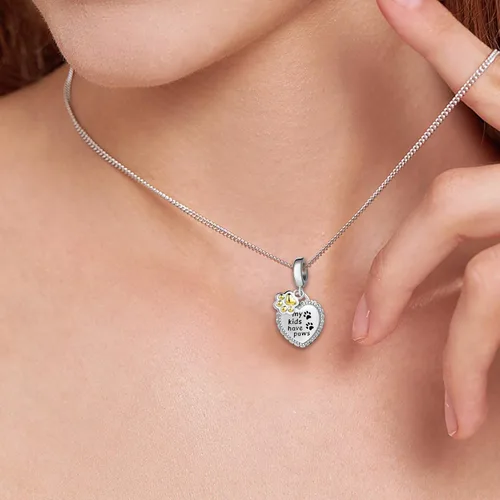 Vista 3 de NanMuc Abalorios de Pandora con estampado de pata chapado en oro, cachorro, perro, corazón, mascota, gato, aninmal, compatible con pulseras Pandora