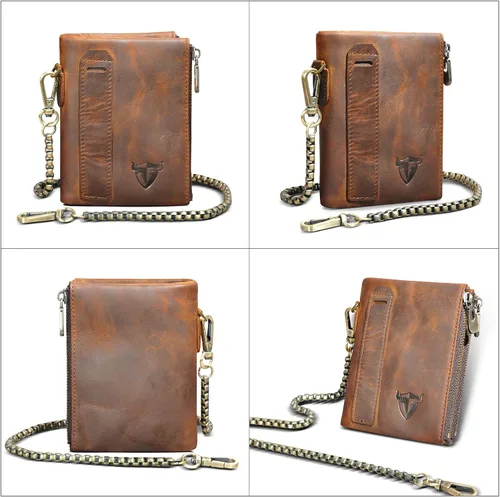 Vista 2 de Handadsume Genuino caballo loco cuero viaje regalo moneda bolsillo tarjeta caso largo organizador cadena Rfid monedero con broche para hombres