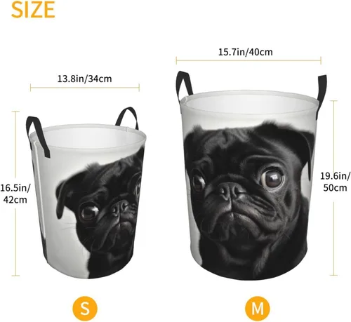 Vista 5 de Cute Black Pug Dog print Circular Hamper Waterproof Storage Bin Organizer Basket Laundry Hamper With Handles For Clothes Toys Small