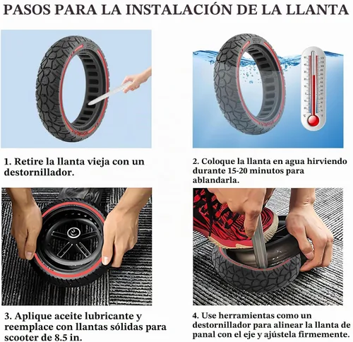 Vista 2 de Neumáticos sólidos para scooter de 8.5 pulgadas, 2 piezas de ruedas de repuesto para scooter eléctrico de 8.5 x 2.0 (230 x 50), neumáticos sólidos