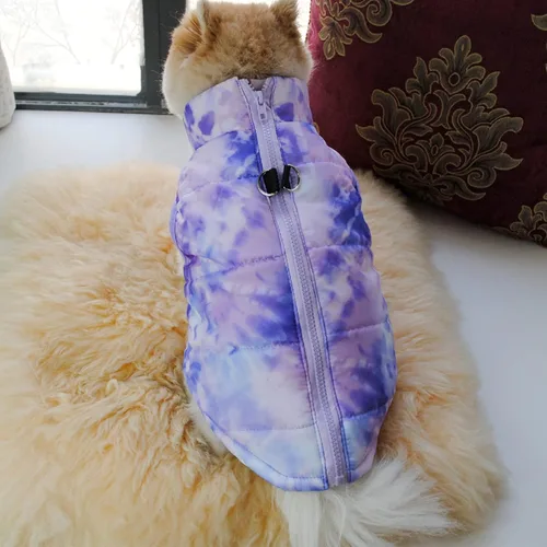 Vista 4 de Ropa para mascotas, abrigo de invierno para perro con cierre de cremallera y gancho para la correa, chaleco para cachorro, chaqueta disfraz cálido