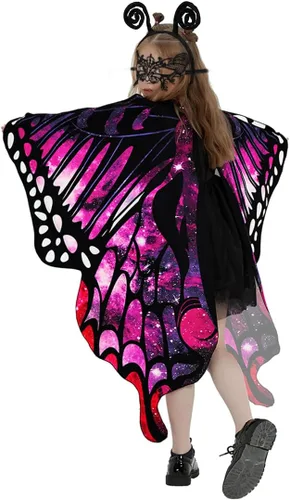 Vista 3 de QUCH Butterfly Costume for Women Butterfly Wings for Women Fairy Wings Cape with Mask and Antenna Headband Halloween Costumes