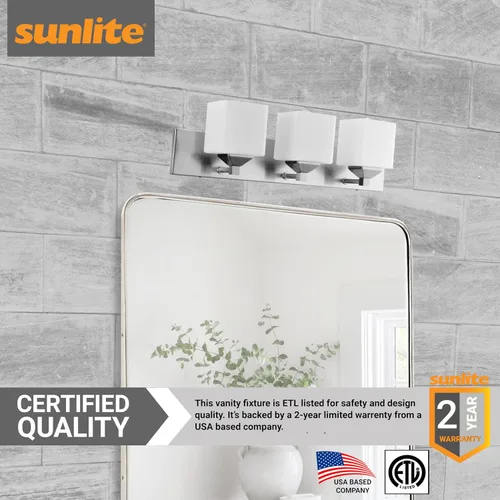 Vista 4 de Sunlite 81324-SU - Moderna lámpara cuadrada para tocador, montaje en pared de 24 pulgadas, base media (E26), requiere bombilla estándar A19