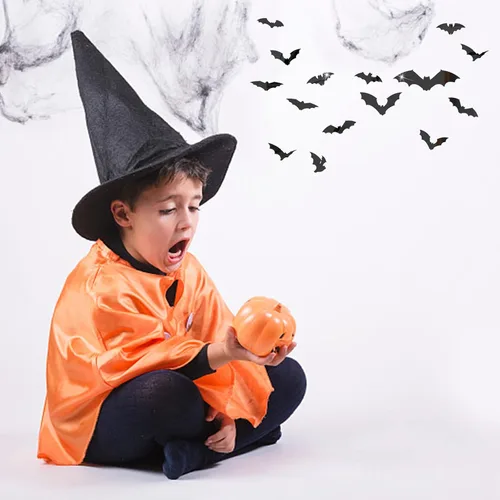 Vista 5 de CREATCABIN Adhesivo acrílico para espejo de murciélagos de Halloween, decoración de pared negra, extraíble, autoadhesiva, impermeable
