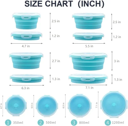 Vista 2 de Recipientes plegables para almacenamiento de alimentos, cuencos plegables con tapas para cosas de cocina de campamento, accesorios de RV
