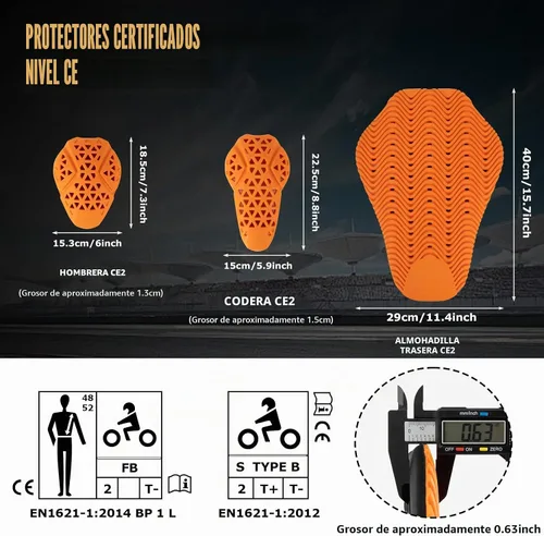 Vista 2 de PSLER 5PCS CE Nivel 2 Armadura de motocicleta, almohadillas de chaqueta