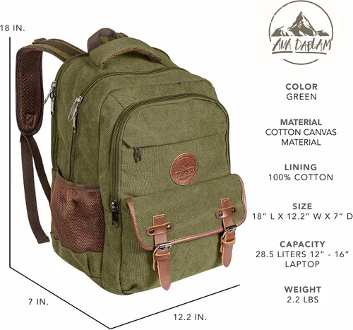 Vista 6 de Ama Dablam Mochila de lona original de alta calidad/portátil de 17 pulgadas/XL-30L/muchos bolsillos, cremalleras fuertes, algodón grueso, viajes