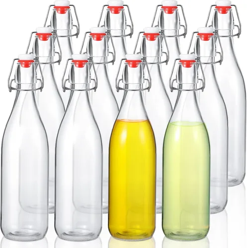 Vista 8 de Aoriher 12 botellas de vidrio ámbar de 25 onzas, botellas de vidrio con tapa abatible con tapas herméticas para cerveza casera, extracto