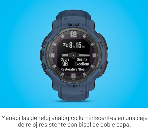 Vista 3 de Garmin Instinct® Crossover Solar, reloj inteligente híbrido, 1.772 in, azul marea Thermal & Shock Resistant, Long Battery Life, Accurate Analog